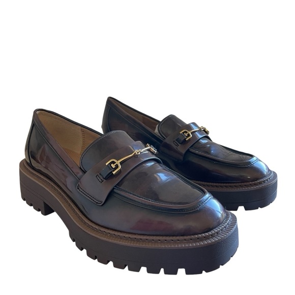 SAM EDELMAN Laurs Lug Sole Loafer Chestnut Shiny Size 10 NWOT - Picture 4 of 13